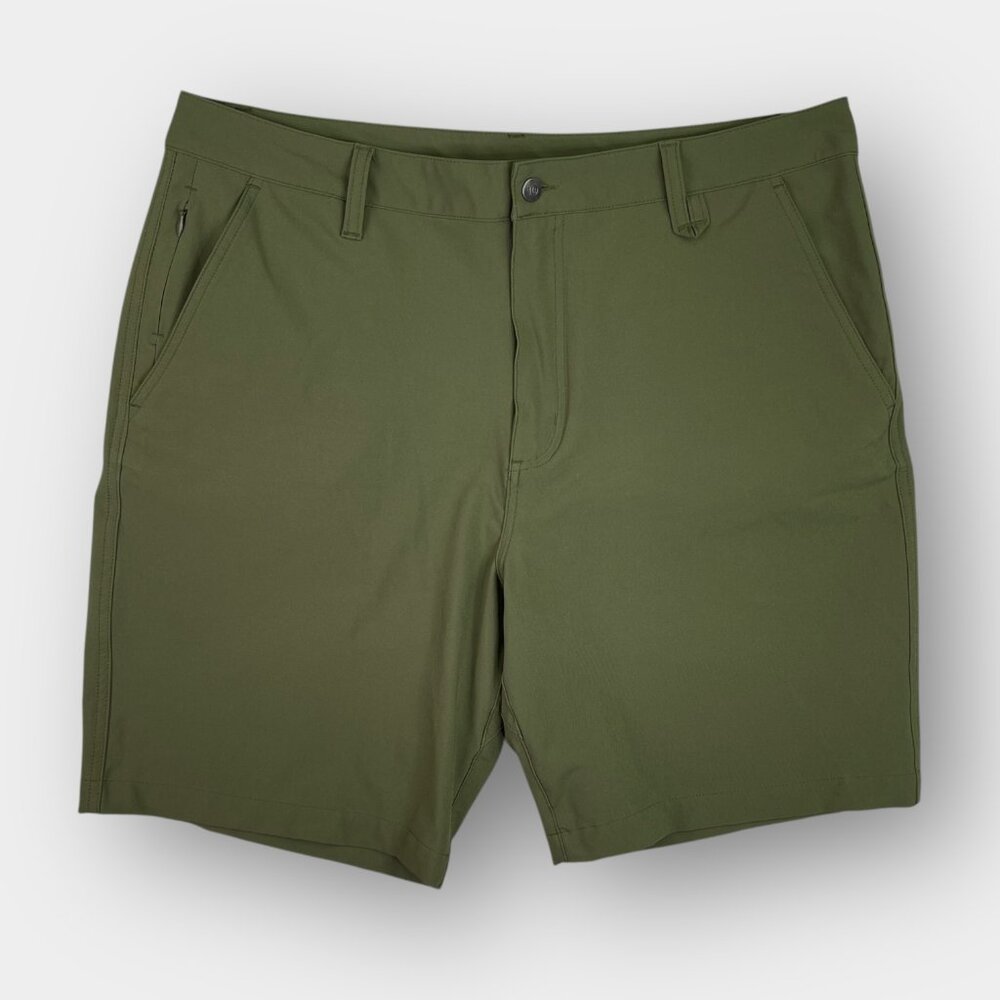 tentree Men's Olive Chino Golf Shorts 36 Stretch Belt Loops Pockets Flat Front
